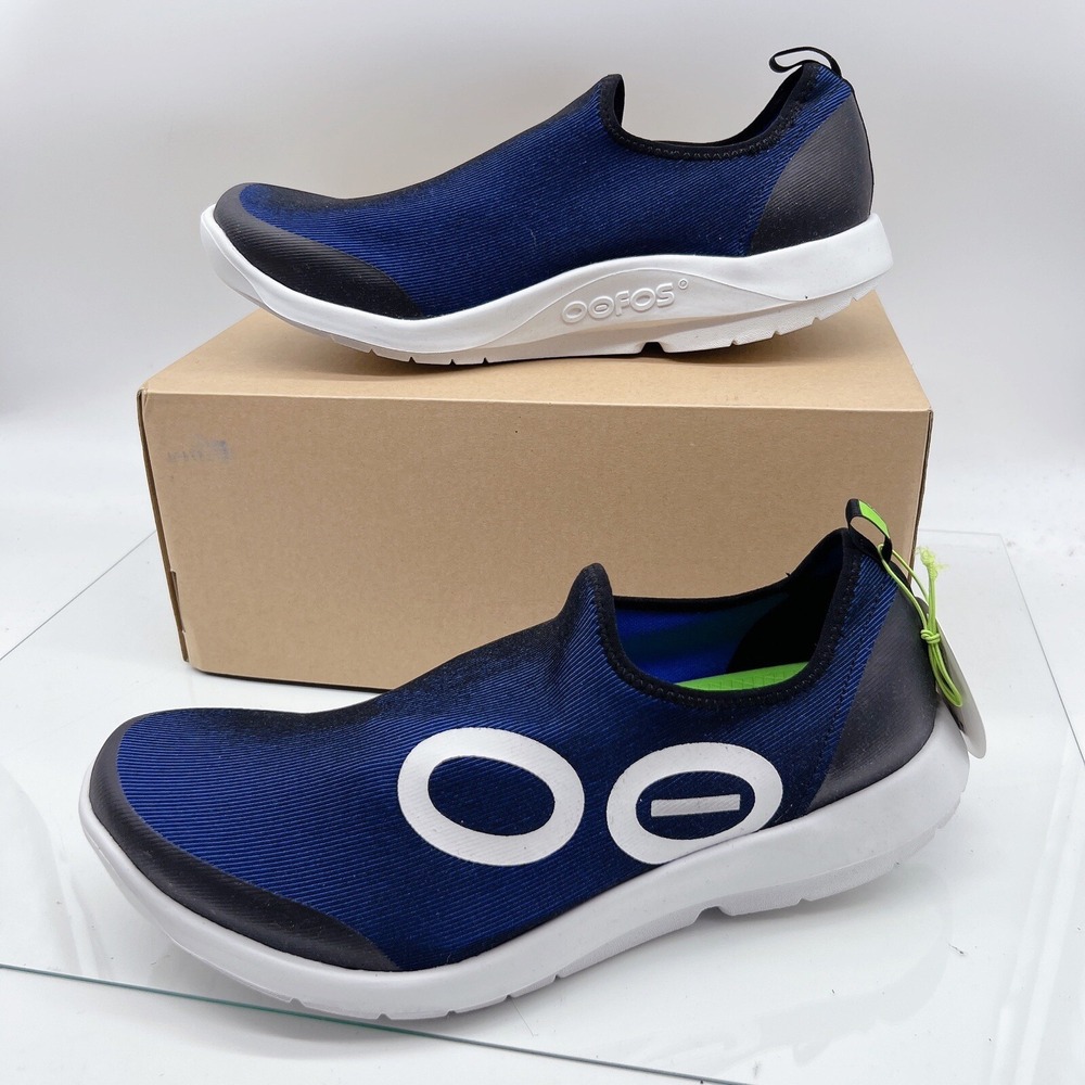 OOFOS OOmg Sport eeZee Low Mens Recovery Comfort Shoes Navy Blue White US 13 - Picture 3 of 15